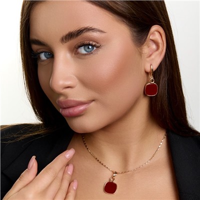 Комплект ювелирной бижутерии коллекция "Дубай" серьги и кулон, покрытие позолота, вставка: пластик, цвет: красный, арт.414.754