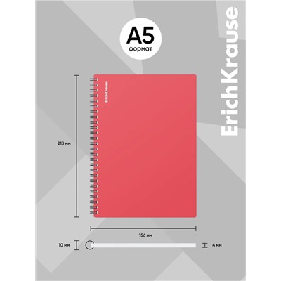 Тетрадь на спирали ErichKrause. Reef А5, 80 листов, в клетку, пластиковая обложка, блок офсет, коралловая