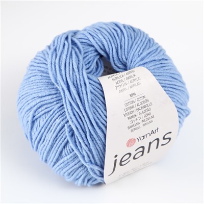 Пряжа для вязания спицами, крючком YarnArt, Jeans, 55% хлопок, 45% акрил, 160 м/50 г, (15 голубой)