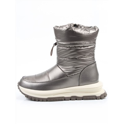 02-WA010-2M GRAY/BRONZE Сапоги "Дутики" зимние женские (натуральная кожа, курточная ткань, 100% шерсть)
