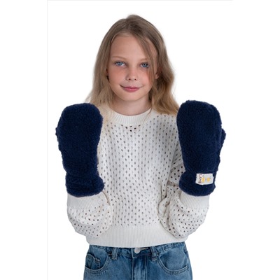 Варежки детские меховые индиго