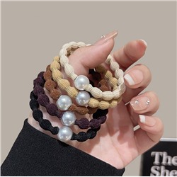 Набор резинок для волос волнистые с жемчужной бусиной 5 штук