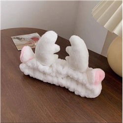 Повязка косметическая плюшевая Оленьи рожки с ушами, Цвет Белый