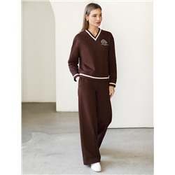 Свитшот среднего объема с V вырезом и принтом из футера двухнитки с эластаном