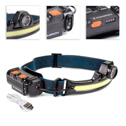 Фонарь налобный спортивный COMIRON O'HEAD корпус ABS, IPX5 свет COB 400lm аккум 18650 3.7V 2000 mAh, USB Type-C; индикатор КРАСНЫЙ ава /уп 50/100/