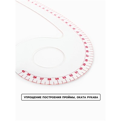 Лекало портновское метрическое «Запятая», с проймой, 31.5×11.5 см, s=0.5 мм, прозрачное