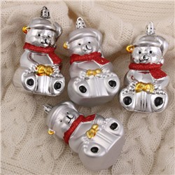 Ёлочная игрушка "Мишка в шарфике" (набор 4 шт) 5,5х8 см, серебро