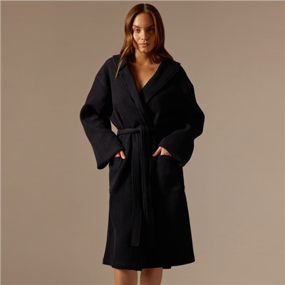 Халат вафельный женский SL HOME: Basic «Дарк Маре», хлопок 100%, чёрный