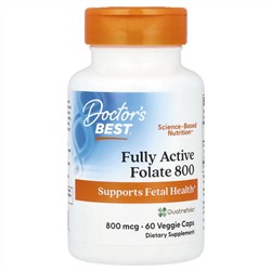 Doctor's Best, Fully Active Folate 800, фолат, 800 мкг, 60 растительных капсул