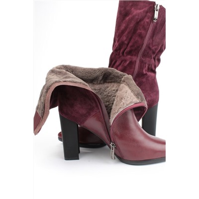 02-YF190-051M DK. RED Сапоги зимние женские (натуральная замша, байка, натуральный мех)