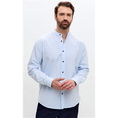 Рубашка д/р лен F511-0480 l.blue