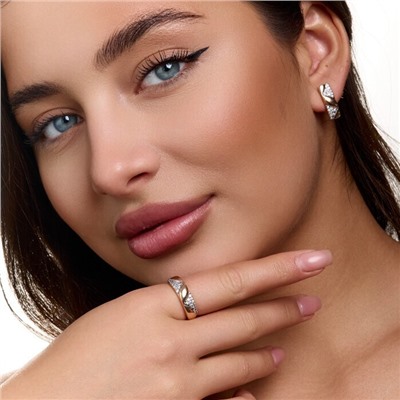 Комплект ювелирной бижутерии коллекция "Дубай" серьги и кольцо 17 р, покрытие позолота, вставка: цирконы, цвет: прозрачный, арт.414.657-17