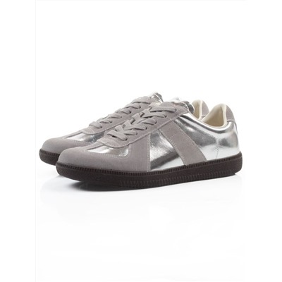 03-2106-2 DK. GREY/SILVER Кеды женские (натуральная кожа)