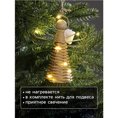 Светодиодная фигура подвесная «Ангел», 14х11х5 см, 10 LED, от батареек AG13х3, свечение тёплое белое