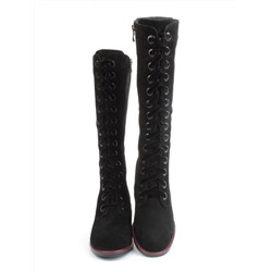 02-BA100-2 BLACK Сапоги зимние женские (натуральная замша, байка и натуральный мех)