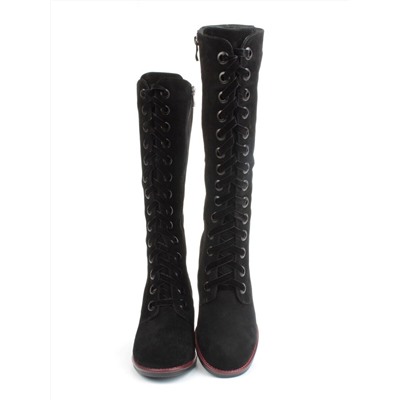 02-BA100-2 BLACK Сапоги зимние женские (натуральная замша, байка и натуральный мех)