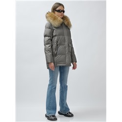 Куртка женская зимняя с мехом енот премиум класса серого цвета 3215Sr