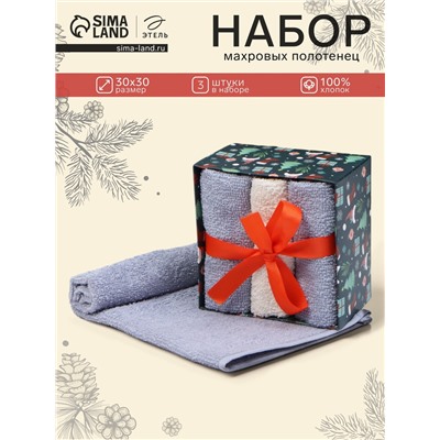 Полотенца махровые «Этель. Новогодние забавы», 30×30 см - 3 шт., хлопок 100%