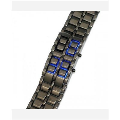 LED часы-браслет "Самурай". Черный браслет, синие диоды. 903362