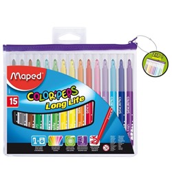 Maped. Фломастеры "Color'Peps Long life" с заблок. пишущ. узлом, треуг.супер смыв.(15цв) арт.845015