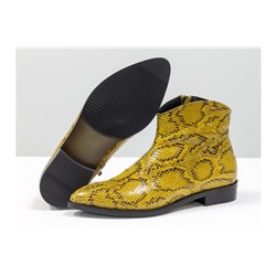 Стильные ботинки с удлиненным носиком из эксклюзивной итальянской горчичной кожи "рептилия " на невысоком каблуке, Новая коллекция от Джино Фиджини, Б-19137-01