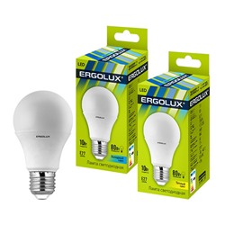Ergolux LED-A60-10W-E27-3K (Эл.лампа светодиодная ЛОН 10Вт E27 3000K 172-265В) NEW /1/ 10 /100/ 12148