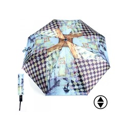 Зонт женский ТриСлона-880/1,  R=55см,  суперавт;  8спиц,  3слож,  голубой/радуга  (Венеция и узор)  196723