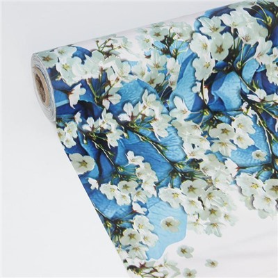 Клеёнка на стол на тканевой основе Доляна «Синие розы», рулон 20 метров, ширина 137 см, толщина 0,22 мм, цвет синий