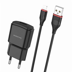 Адаптер Сетевой с кабелем Borofone BA48A Orion USB 2,1A/10W (USB/Lightning) (black)