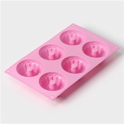 Форма силиконовая для выпечки Доляна «Немецкий кекс», 17×27 см, 6 ячеек (d=7 см), цвет розовый