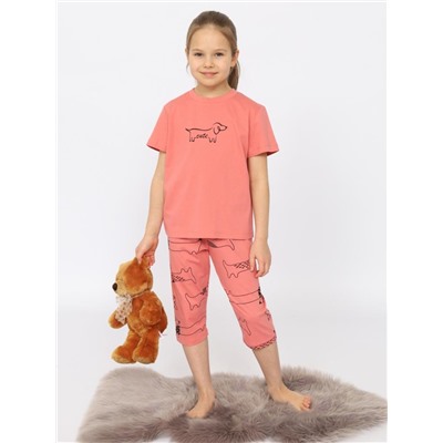 Пижама для девочки (футболка, бриджи) Коралловый