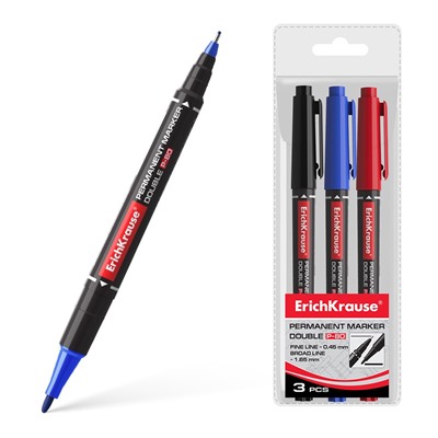 ErichKrause® Двухсторонний перманентный маркер "Double P-80" 3 шт.(синий, черный, красный) арт.48186