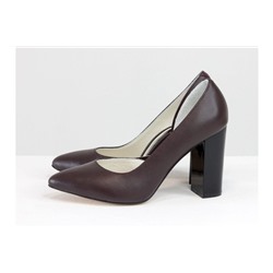 Красивые женские туфли из натуральной кожи бордового цвета, на устойчивом глянцевом каблуке, Лимитированная серия, Т-1701/1-09