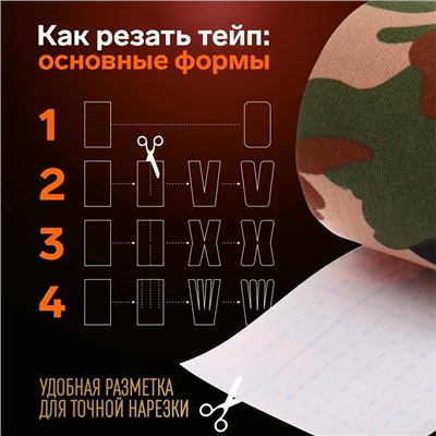 Кинезио - тейп, 7,5 см × 5 м, цвет камуфляж