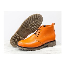 Уникальные "солнечные" ботинки на шнуровке из натуральной итальянской кожи флотар ярко-оранжевого цвета, на тракторной подошве, Новинка весны 2019 от ТМ Джино Фиджини, Б-152-33