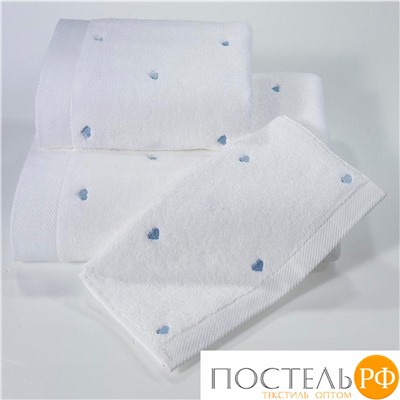1018G11180100 Полотенце Soft cotton LOVE белый-голубой 50X100