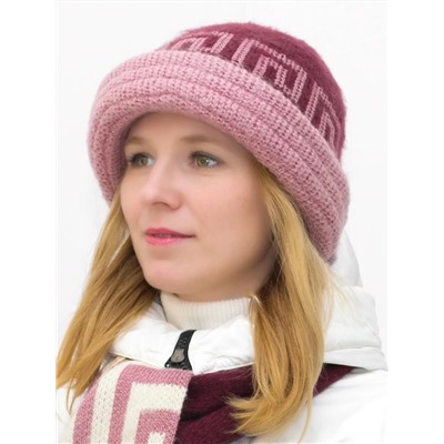 Комплект зимний женский шляпа+шарф Афина (Цвет темно-розовый), размер 54-56, шерсть 70%