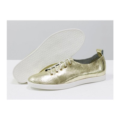 Невероятно легкие туфли-кеды из натуральной кожи золотого цвета на яркой белой подошве , Т-17412-14