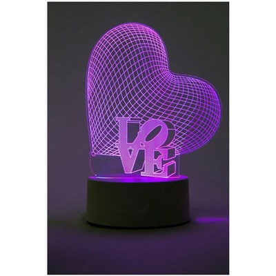 3D ночник светильник ,7 цветов подсветки,пульт управления, "Сердце"