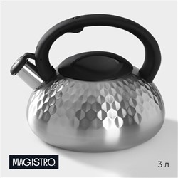 Чайник со свистком из нержавеющей стали Magistro Glow, 3 л, индукция, ручка soft-touch, цвет серебряный