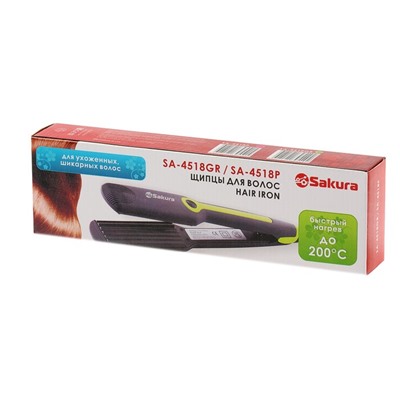 Щипцы-гофре Sakura SA-4518GR, 40 Вт, тефлоновое покрытие, 90х40 мм, 200˚С, зеленые