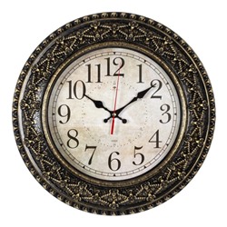 Часы настенные, интерьерные, d-38 см, корпус черный с золотом