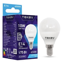 Лампа светодиодная TOKOV ELECTRIC, 10 Вт, G45, 6500 К, Е14, 176-264В