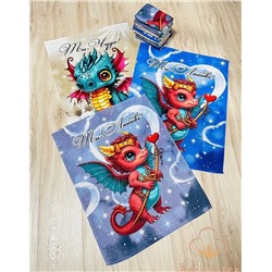 Льняные кухонные полотенца с рисунком Дракон 40х60см (упаковка 10шт)