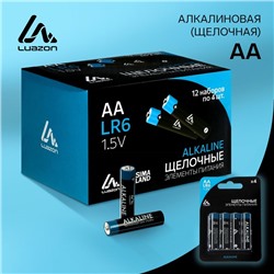 Батарейка алкалиновая (щелочная) Luazon, АА, LR6, блистер, 4 шт