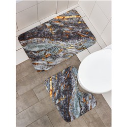 Набор ковриков для ванной и туалета Доляна «Мрамор», 2 шт, 79×50, 50×39 см, цвет серый