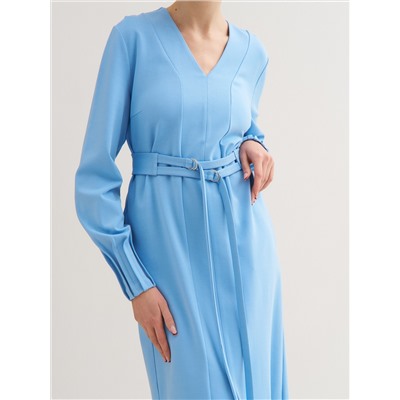 Голубое платье с поясом на кольцах