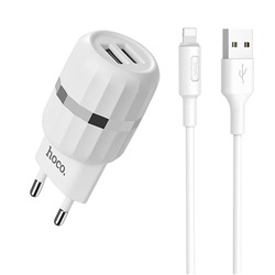 Адаптер Сетевой с кабелем Hoco C41A (повр. уп.) 2USB 2,4A/10W (USB/Lightning) (white)