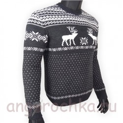 Серый шерстяной свитер с белым скандинавским рисунком - 120.11
