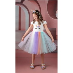 Платье нарядное для девочки из сетки, в комплекте с ободком